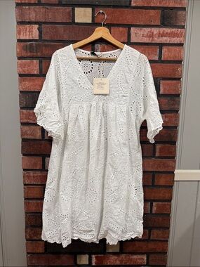 By coco White Eyelet V-Neck Cotton Dress